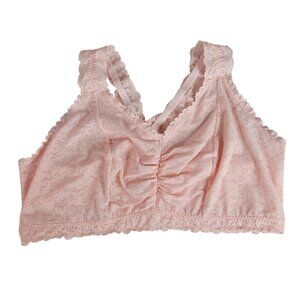 Cacique Bralette Pink Size 26 28 Lined No Wire V Neck Keyhole Back Shirred Lace